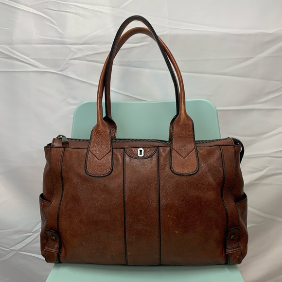 Fossil Brown Leather Large XL Weekender Laptop Briefcase Maddox Satchel Bag - Picture 2 of 13